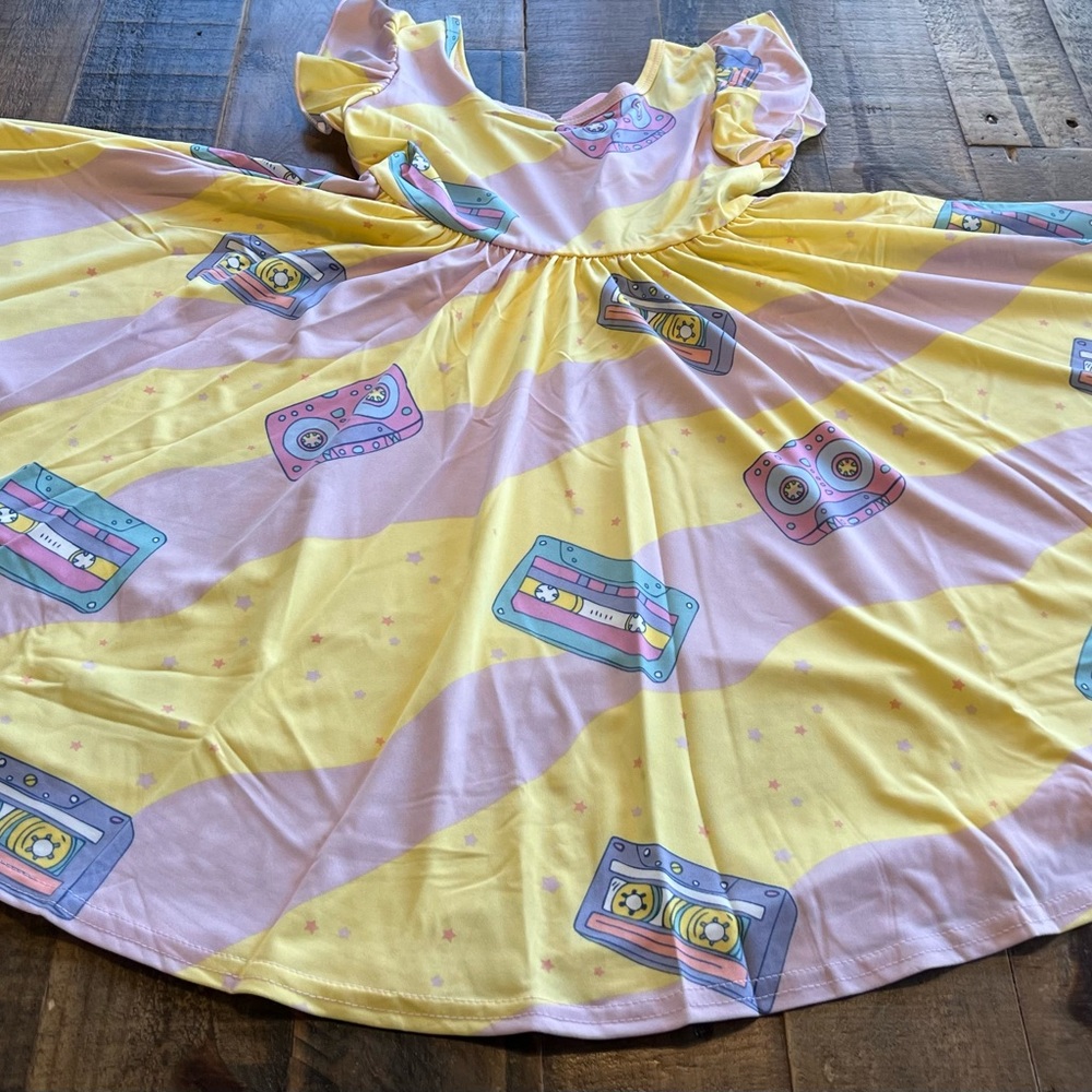 Dot Dot Smile size 7 or 8/10 girls Cassette Tape Empire twirl dress new